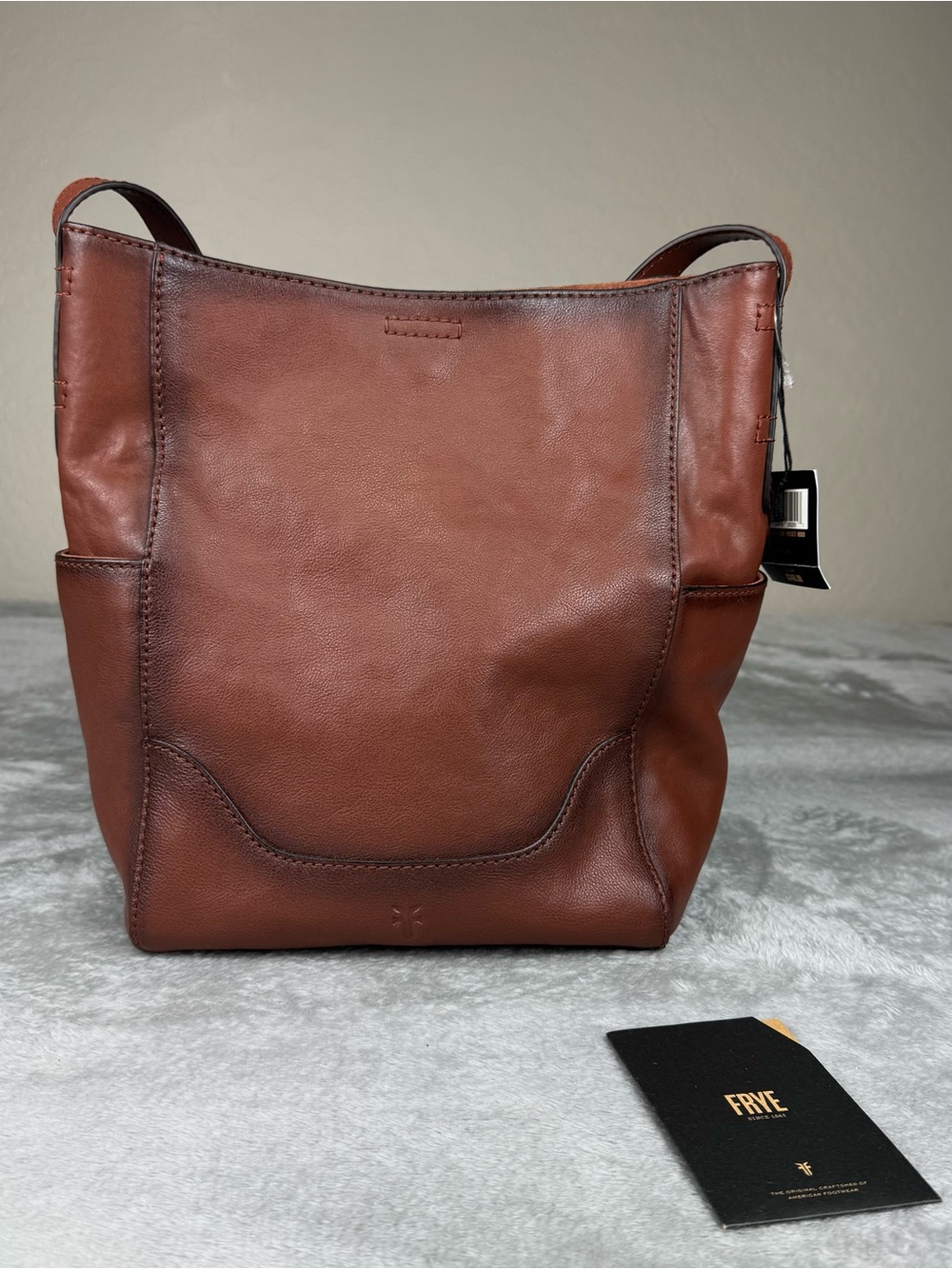 Frye Leather Side Pocket Cognac Hobo Tote Medium in Size
